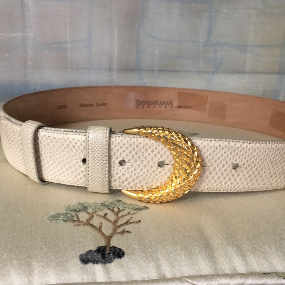 Donna Karan Cream Belt with Gold Buckle